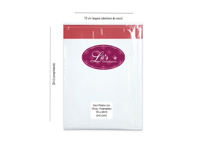 SACO LISO PP 15X20+3AD - 100 PÇ