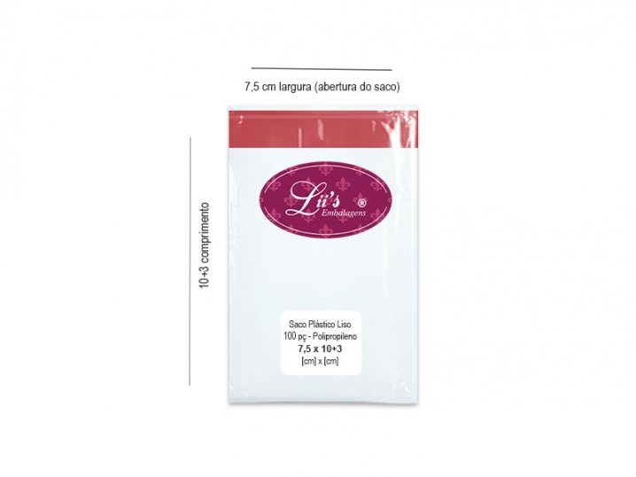 SACO LISO PP 7.5X10+3AD - 100 PÇ