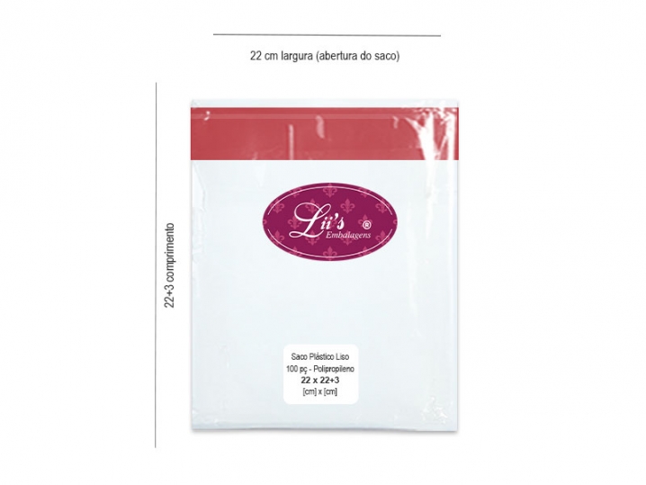 SACO LISO PP 22X22+3AD - 100 PÇ