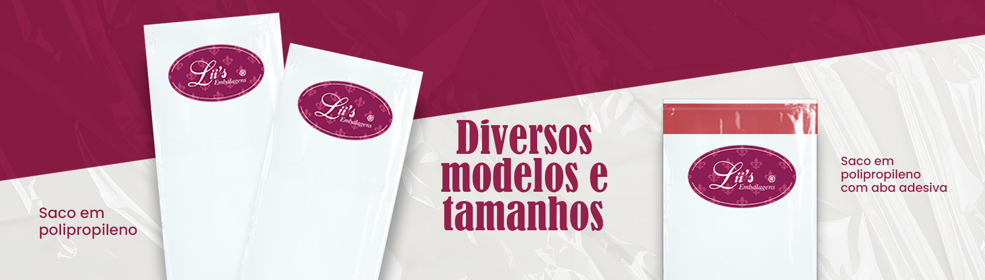 Diversos modelos e tamanhos de sacos plásticos
