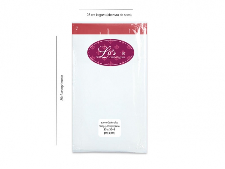 SACO LISO PP 25X35+3AD - 100 PÇ