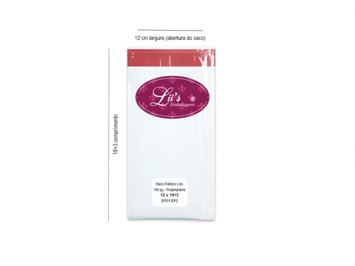 SACO LISO PP 12X18+3AD - 100 PÇ