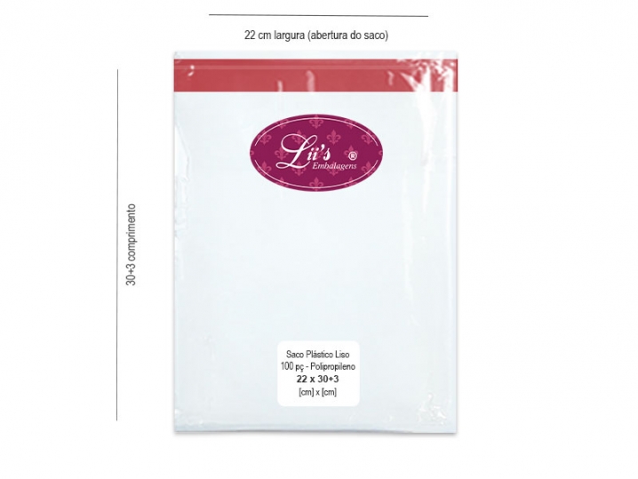 SACO LISO PP 22X30+3AD - 100 PÇ