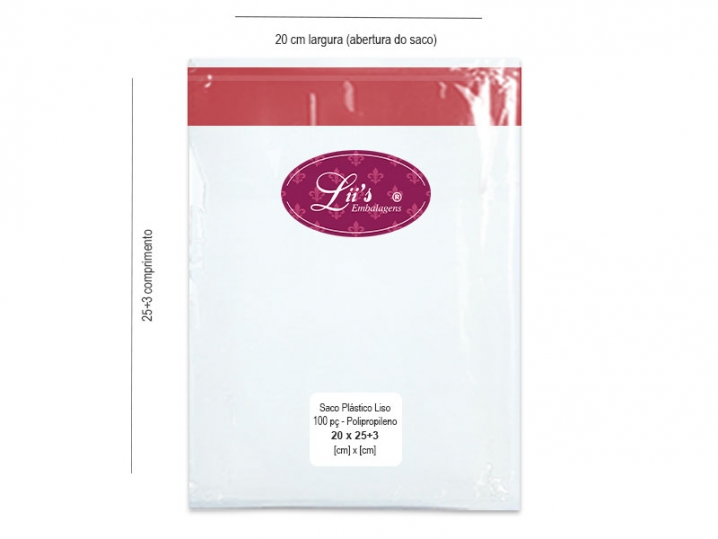 SACO LISO PP 20X25+3AD - 100 PÇ